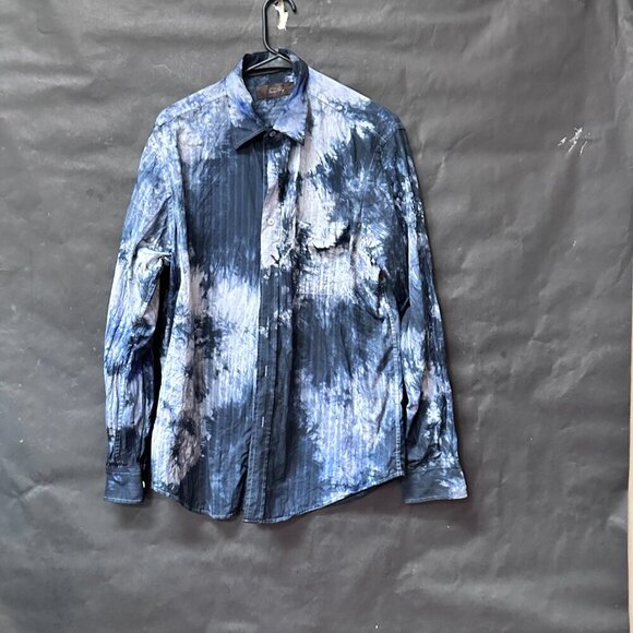 Tasso Elba Shirt Tie Dye Size Medium Cotton Dress Button Down Long Sleeve Blue - Picture 9 of 9